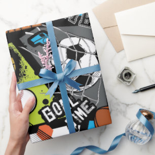 Papel De Presente Padrão Esportivo Com Bolas