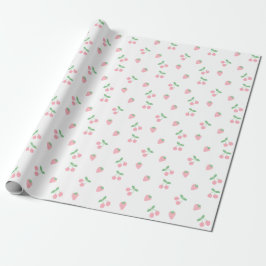 Papel De Presente Padrão estético de morango rosa bonito