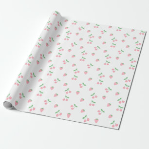Papel De Presente Padrão estético de morango rosa bonito