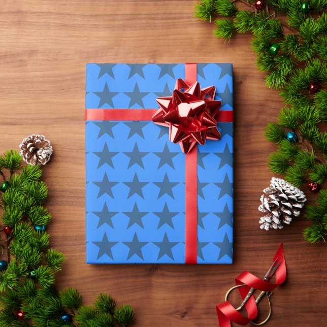 Papel De Presente Padrão Estrela Azul Design Geométrico Perfeito Sem (Presente de Natal)