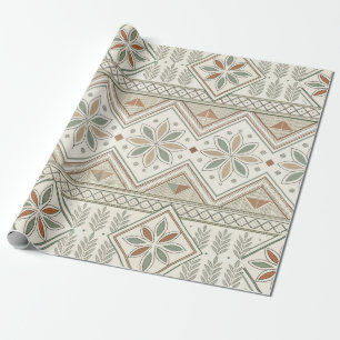 Papel De Presente Padrão Etnico Geométrico Tribal Floral Sem Costura