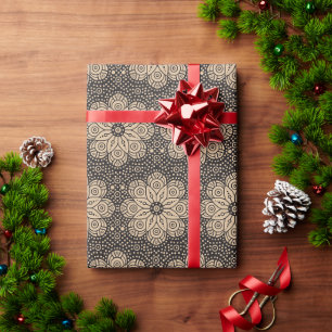 Papel De Presente Padrão étnico mandala bege e preto