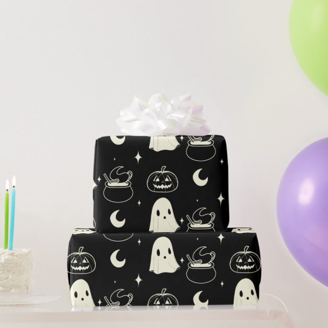 Papel De Presente Padrão Fantasma Bonito do Halloween Boo (Presentes para festas)