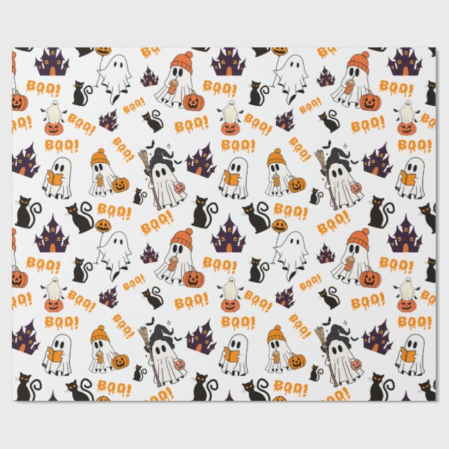 Papel De Presente Padrão Fantasma Bonito do Halloween - Gatos Pretos (Aberto)
