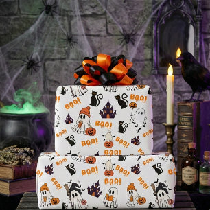 Papel De Presente Padrão Fantasma Bonito do Halloween - Gatos Pretos