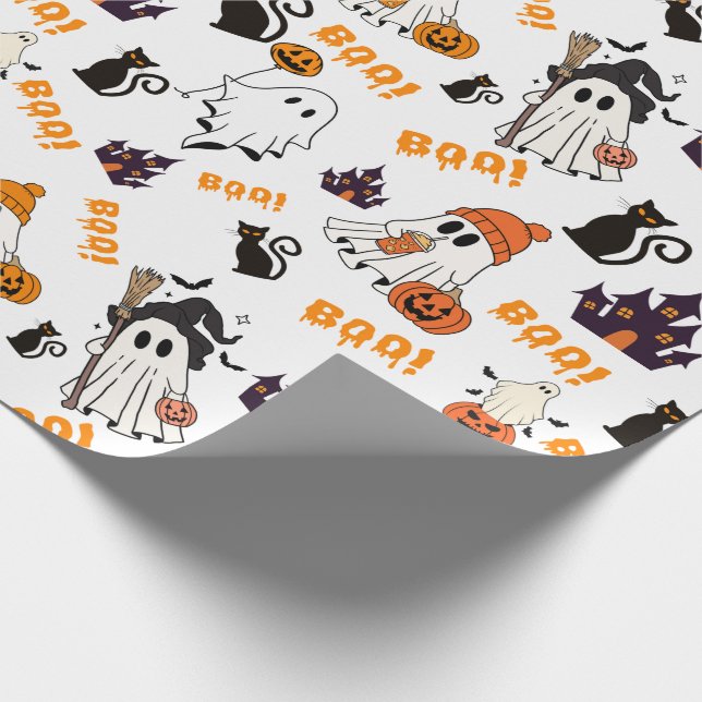 Papel De Presente Padrão Fantasma Bonito do Halloween - Gatos Pretos (Ponta)
