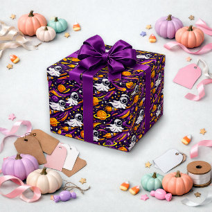 Papel De Presente Padrão Fantasmagórico Roxo do Espaço