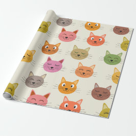 Papel De Presente Padrão Feliz de Gatos de Desenho Animado Kawaii Co