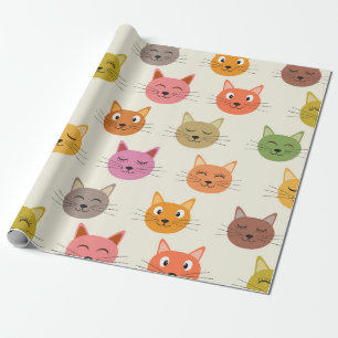 Papel De Presente Padrão Feliz de Gatos de Desenho Animado Kawaii Co