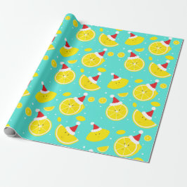 Papel De Presente Padrão Feliz Lemons Santa Hats