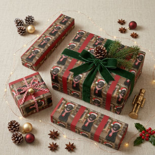 Papel De Presente Padrão Feliz Natal com Pegada de Pata de Lab Preto