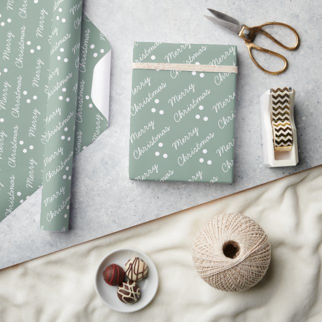Papel De Presente Padrão Feliz Natal Verde Sage (Artesanato)
