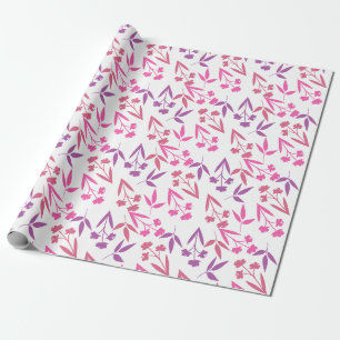 Papel De Presente Padrão Feminino de Flores Rosa Roxo Adorável Prima
