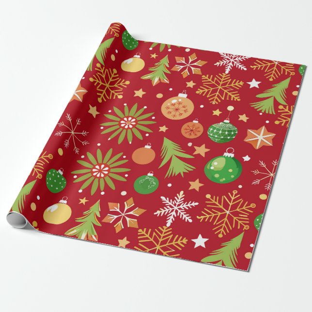 Papel De Presente Padrão Festivo com Enfeites de Natal (Desenrolado)
