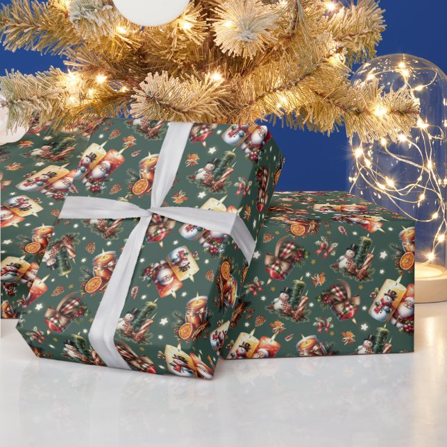 Papel De Presente Padrão festivo da vela de Natal (Feriados)