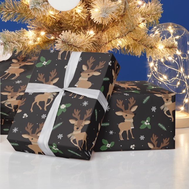 Papel De Presente padrão festivo das renas de Natal (Feriados)