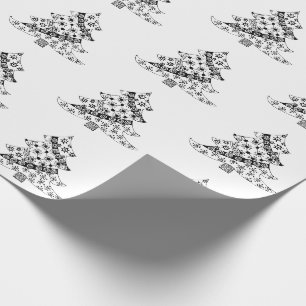 Papel De Presente Padrão festivo de árvore de Natal preto e branco