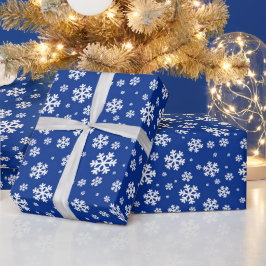 Papel De Presente Padrão Festivo de Flocos de Neve de Inverno Azul e