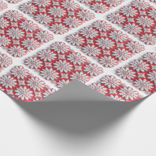 Papel De Presente Padrão Festivo de Flocos de Neve Vermelhos e Branc