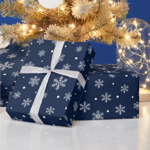 Papel De Presente Padrão Festivo de Natal Azul Marinho e Branco