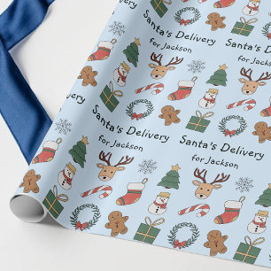 Papel De Presente Padrão Festivo de Natal Infantil Azul Fofo