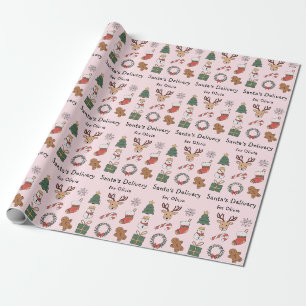 Papel De Presente Padrão Festivo de Natal Infantil Rosa Fofo