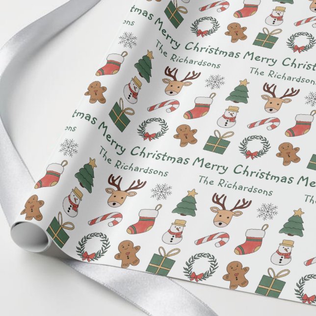 Papel De Presente Padrão Festivo de Natal Vermelho e Verde (Festive Red Green Merry Christmas Holiday Pattern Wrapping Paper)