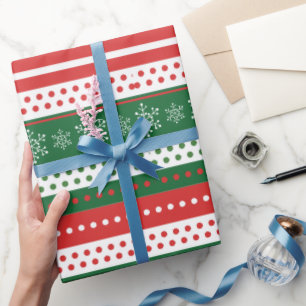 Papel De Presente Padrão Festivo de Natal Vermelho Verde e Azul
