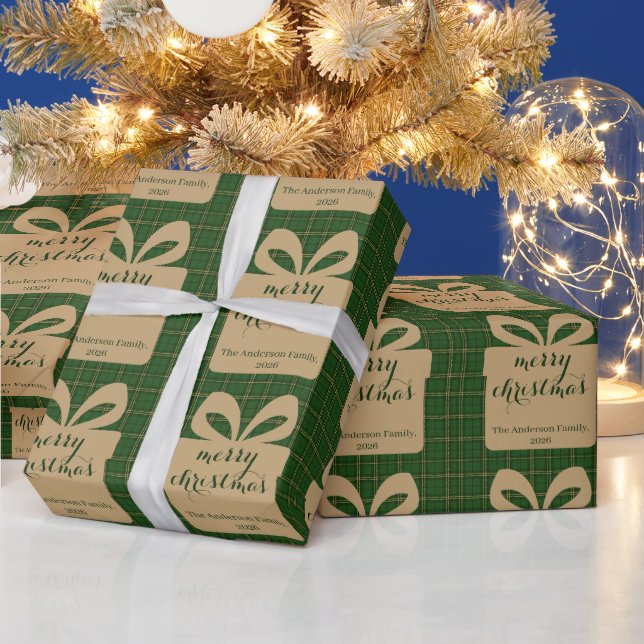 Papel De Presente Padrão Festivo de Natal Xadrez Verde -  (Feriados)