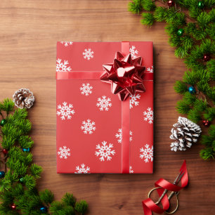 Papel De Presente Padrão Festivo de Neve no Fundo Vermelho