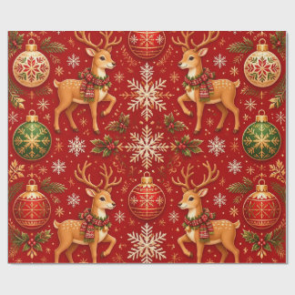 Papel De Presente Padrão Festivo de Rena de Natal & Enfeites – T