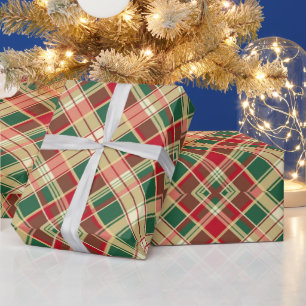 Papel De Presente Padrão festivo de xadrez de Natal
