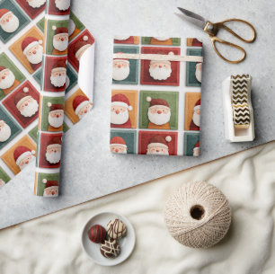 Papel De Presente Padrão Festivo do Papai Noel em Blocos Brilhantes