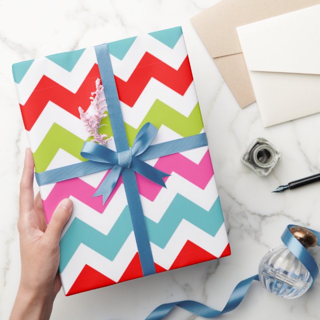 Papel De Presente Padrão Festivo em Forma de Chevron – Listras Retrô (Presentear)