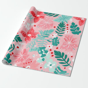 Papel De Presente "Padrão Festivo Floral de Felicidade"