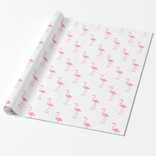 Papel De Presente Padrão Flamingo Branco e Rosa
