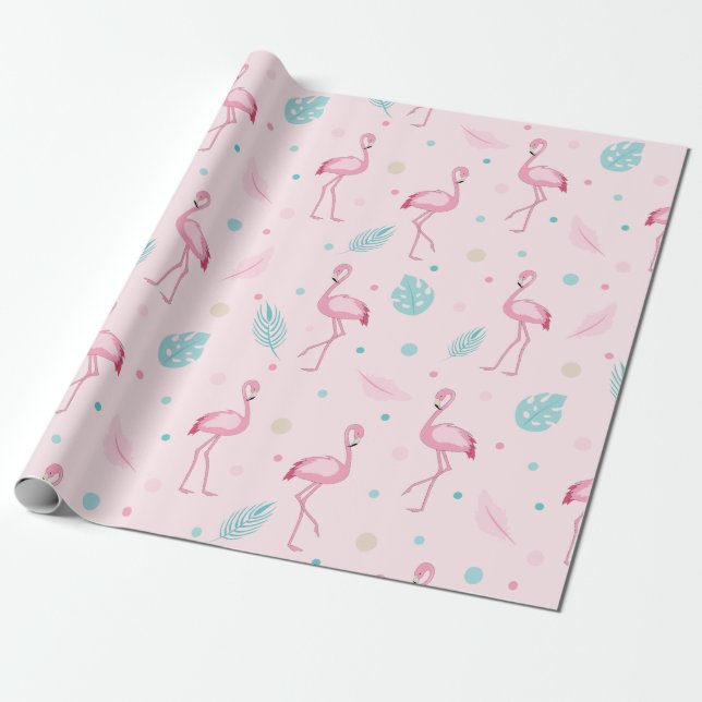Papel De Presente Padrão Flamingo Rosa Elegante (Desenrolado)