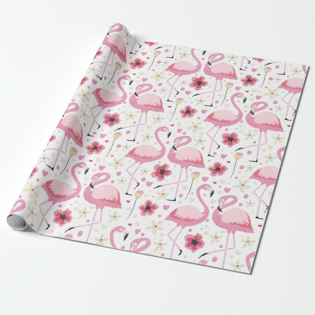 Papel De Presente Padrão Flamingo Tropical Bright Pink Cor-de-Água (Desenrolado)