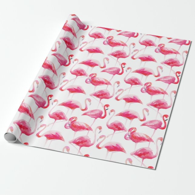 Papel De Presente Padrão Flamingo Tropical Bright Pink Cor-de-Água (Desenrolado)