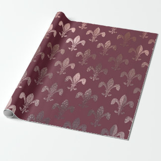 Papel De Presente Padrão Fleur-de-Lis rosa Dourado na Borgonha