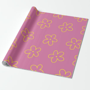 Papel De Presente Padrão Flor Simples Amarelo Roxo Retro