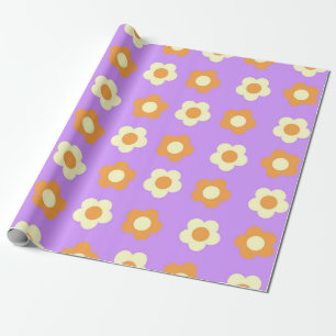 Papel De Presente Padrão Flor Simples Laranja Púrpura Púrpura
