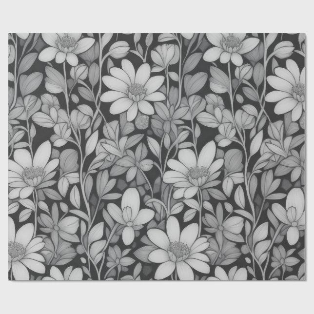 Papel De Presente Padrão Floral 7 Mono | Papel de enrolamento (Aberto)