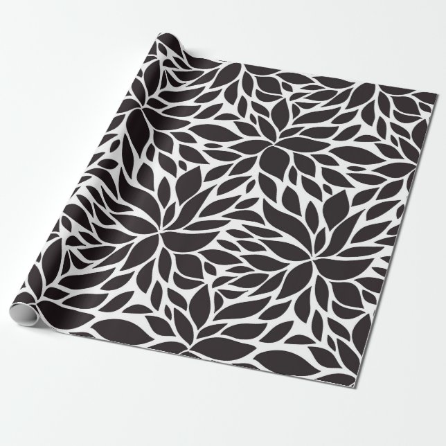 Papel De Presente padrão floral abstrato em preto e branco (Desenrolado)