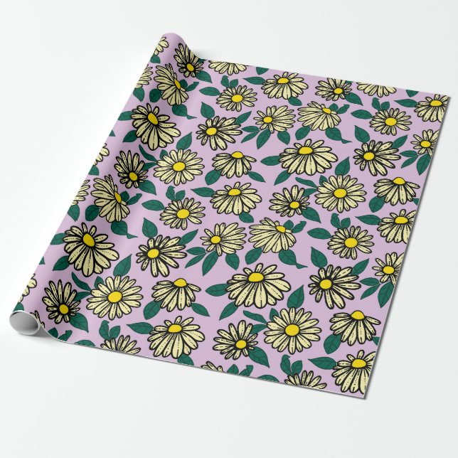 Papel De Presente Padrão Floral Amarelo Ditsy (Desenrolado)