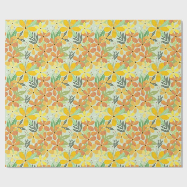 Papel De Presente Padrão Floral Amarelo e Laranja sem costura (Aberto)