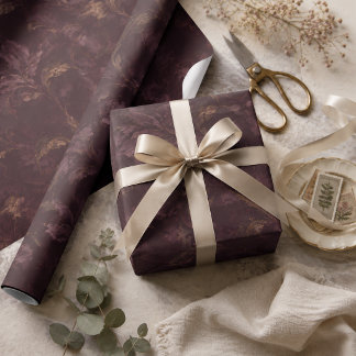 Papel De Presente Padrão Floral Ameixa Escura | Botanica Vintage Lux