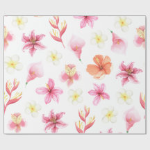 Padrão Floral Aquarela Tropical Rosa