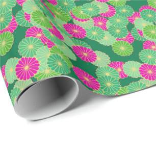 Papel De Presente Padrão floral Art Deco - tons verdes, fúcsia
