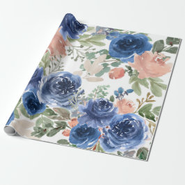Papel De Presente Padrão Floral Azul, Aquarela Artística